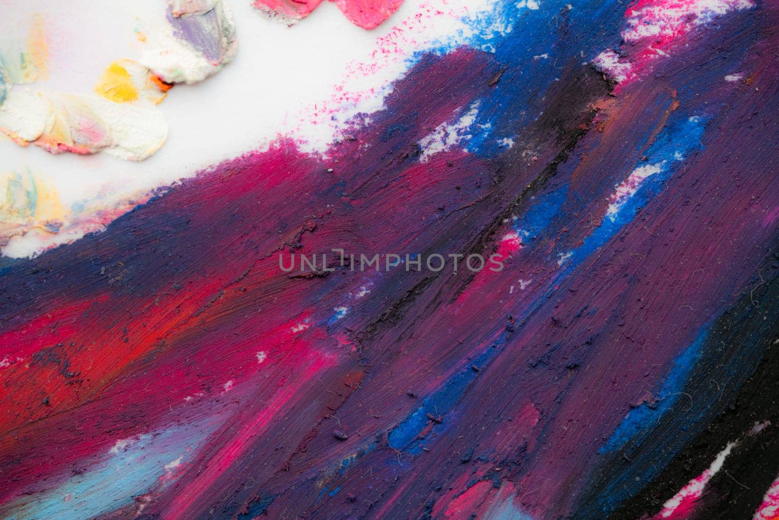 Picture drawning with oil pastels. Conceptual abstract picture. Fragment of multicolored texture painting. Abstract art background. Rough brushstrokes of paint. Highly-textured, high quality details.