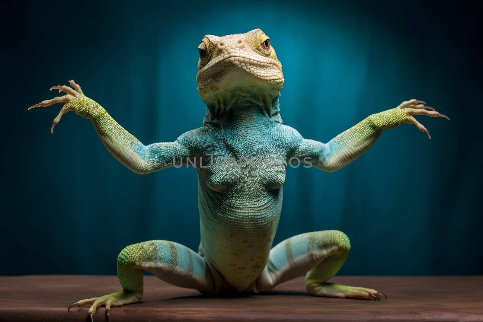 Invigorating Lizard pose fun. Reptile wild pose. Generate Ai