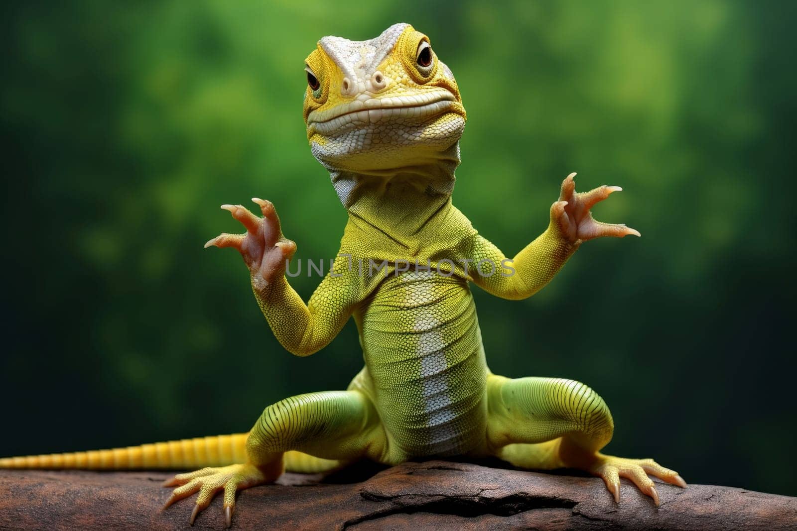 Unique Lizard pose fun. Reptile wild pose. Generate Ai