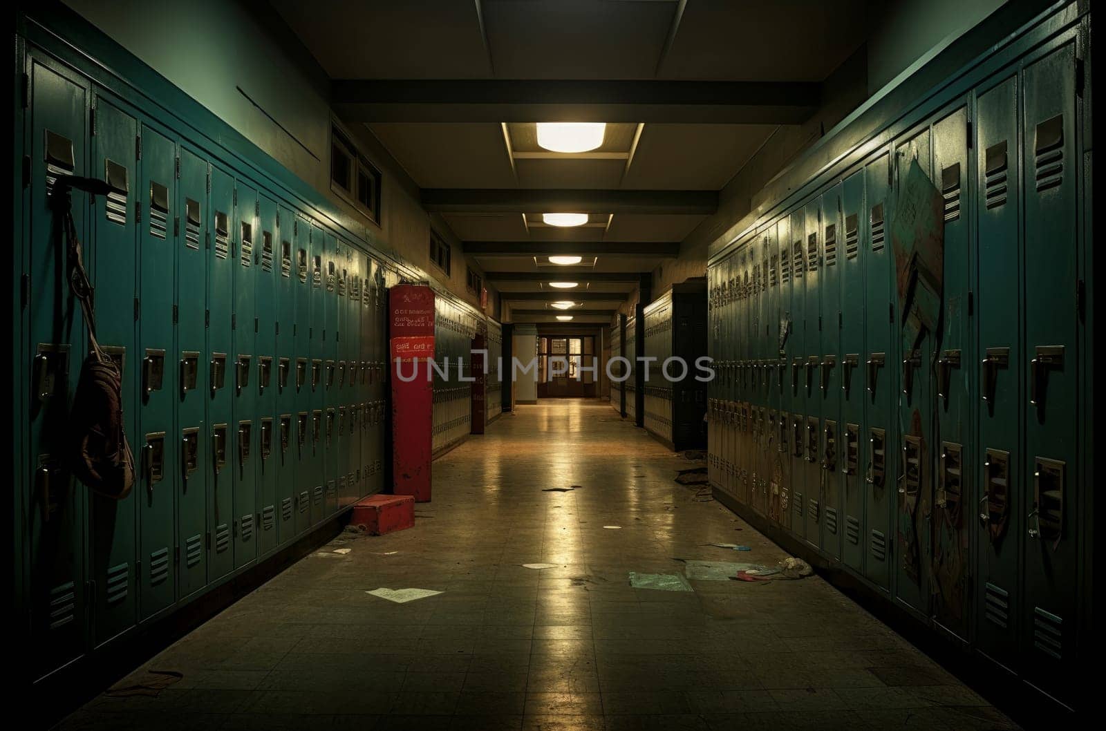 Spacious Green lockers. School safety room. Generate Ai