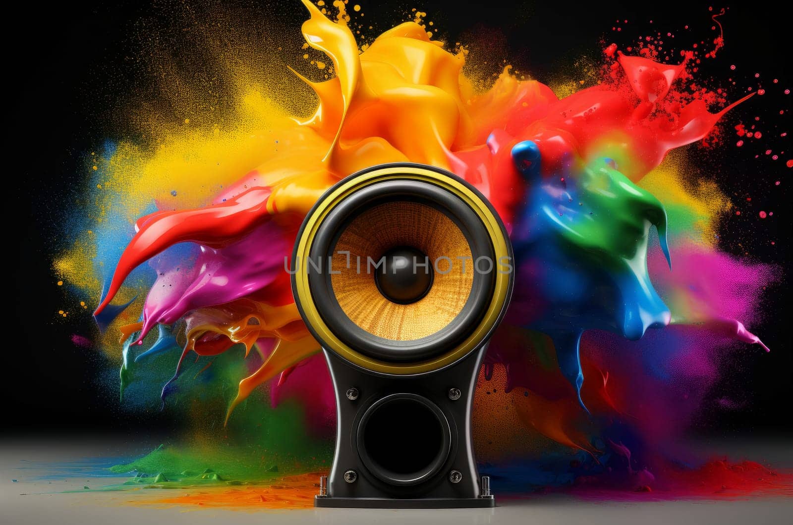 Amplified Loudspeaker colorful music. Generate Ai by ylivdesign