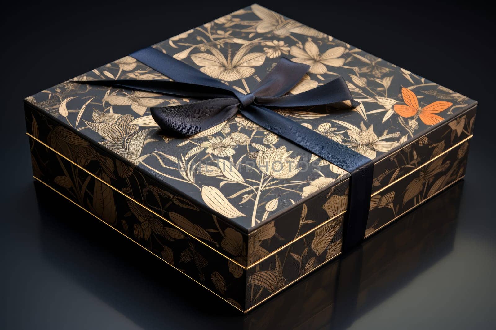 Elegant Golden ribbon gift box confetti. Generate Ai by ylivdesign