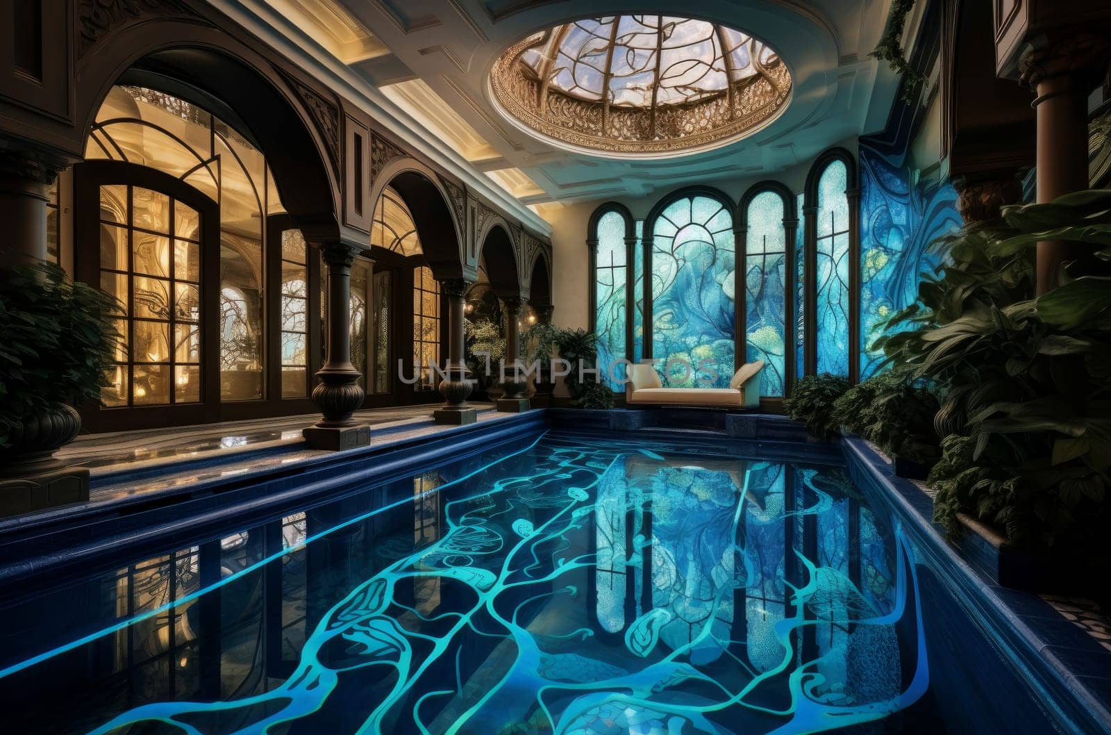Elegant Luxury pool. Summer vacation tropical. Generate Ai