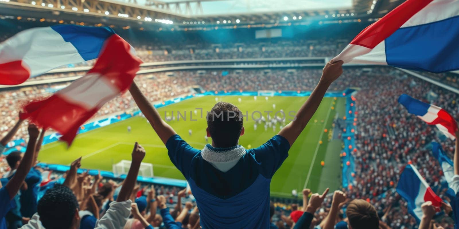 Fans excitedly gesture at thrilling football match in stadium AIG41 by biancoblue