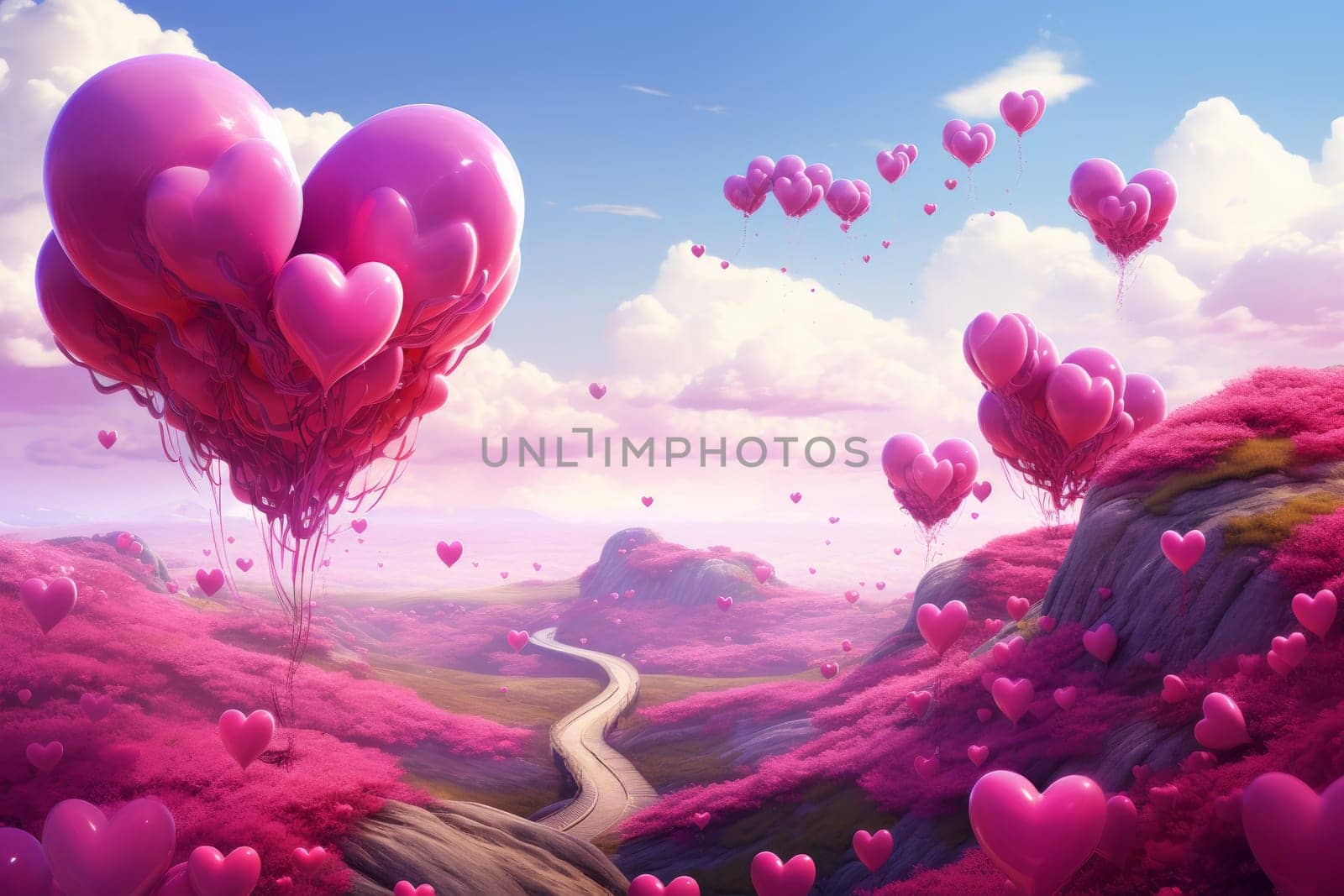 Heart magenta balloon. Romantic day purple. Generate Ai