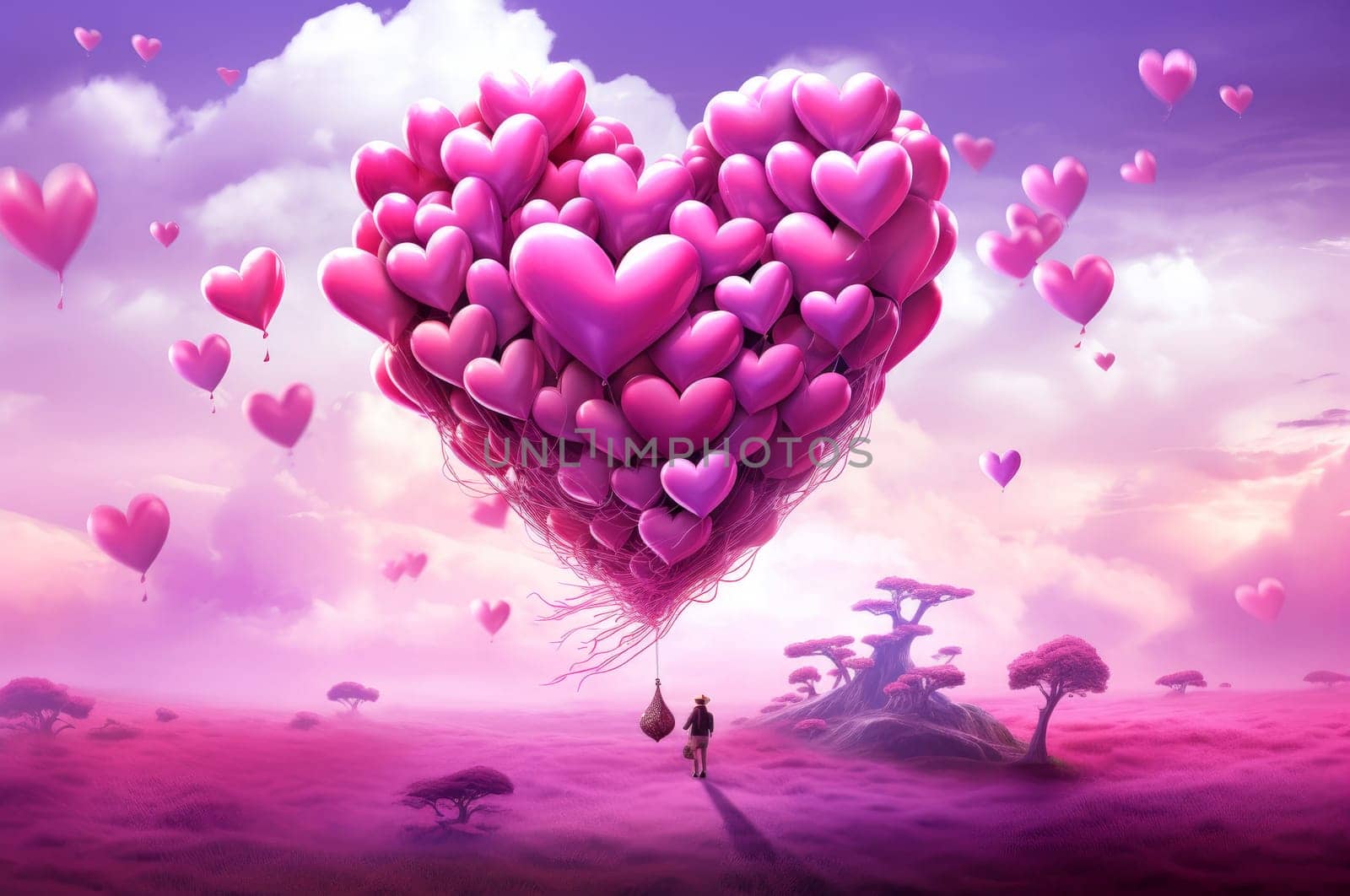 Vibrant Heart magenta balloon. Romantic day purple. Generate Ai