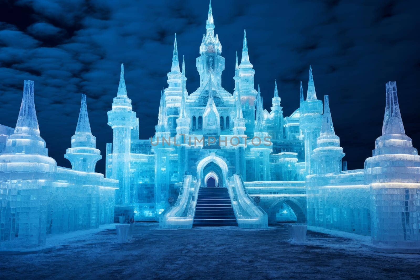 Sparkling Magic ice castle. Asian frozen. Generate Ai