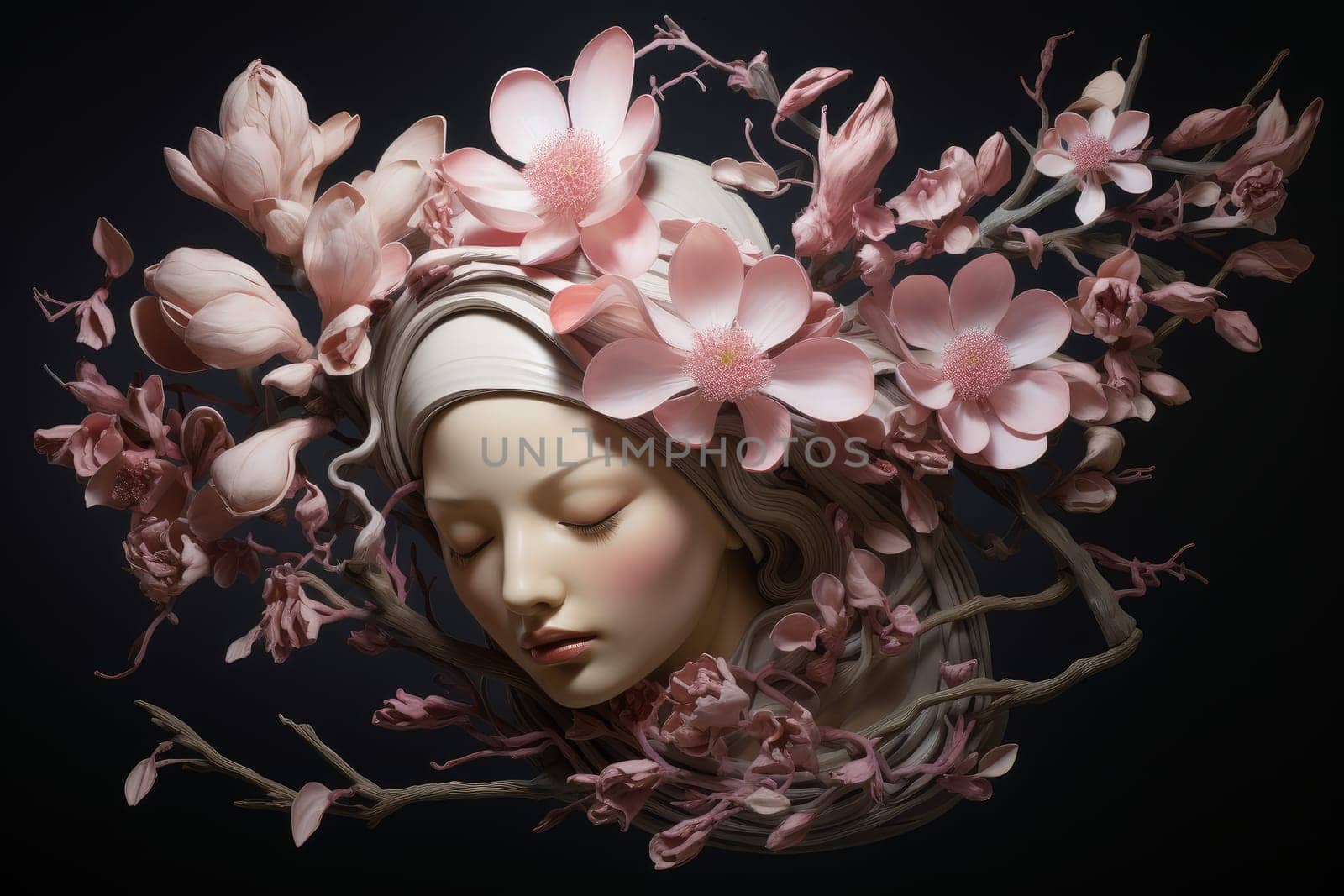 Fragrant Magnolia blooming flowers. Pink blossom plant. Generate Ai