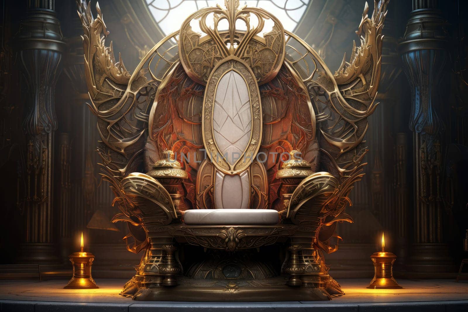 Opulent Majestic fantasy throne. Magic castle. Generate Ai