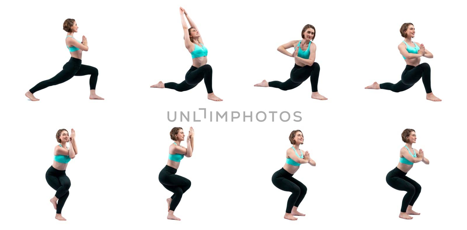 Meditation yoga exercise on isolated background in gaiety full body length shot. by biancoblue