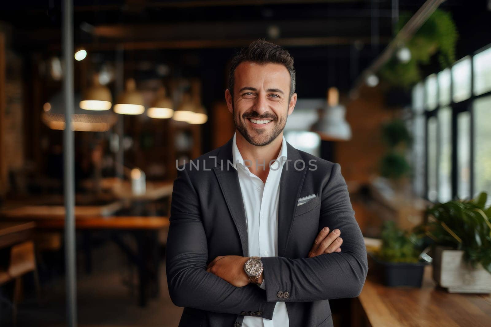 Ambitious Male entrepreneur smiles. Generate Ai by ylivdesign