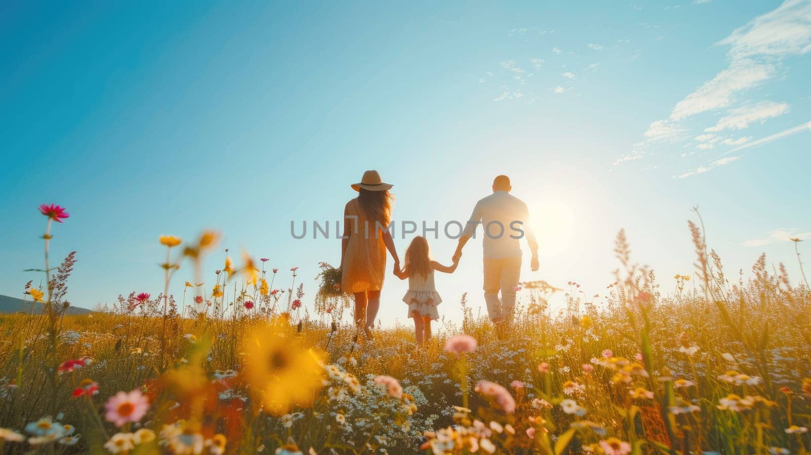 Happy family in vibrant flower field, enjoying nature and natural landscape AIG41 by biancoblue