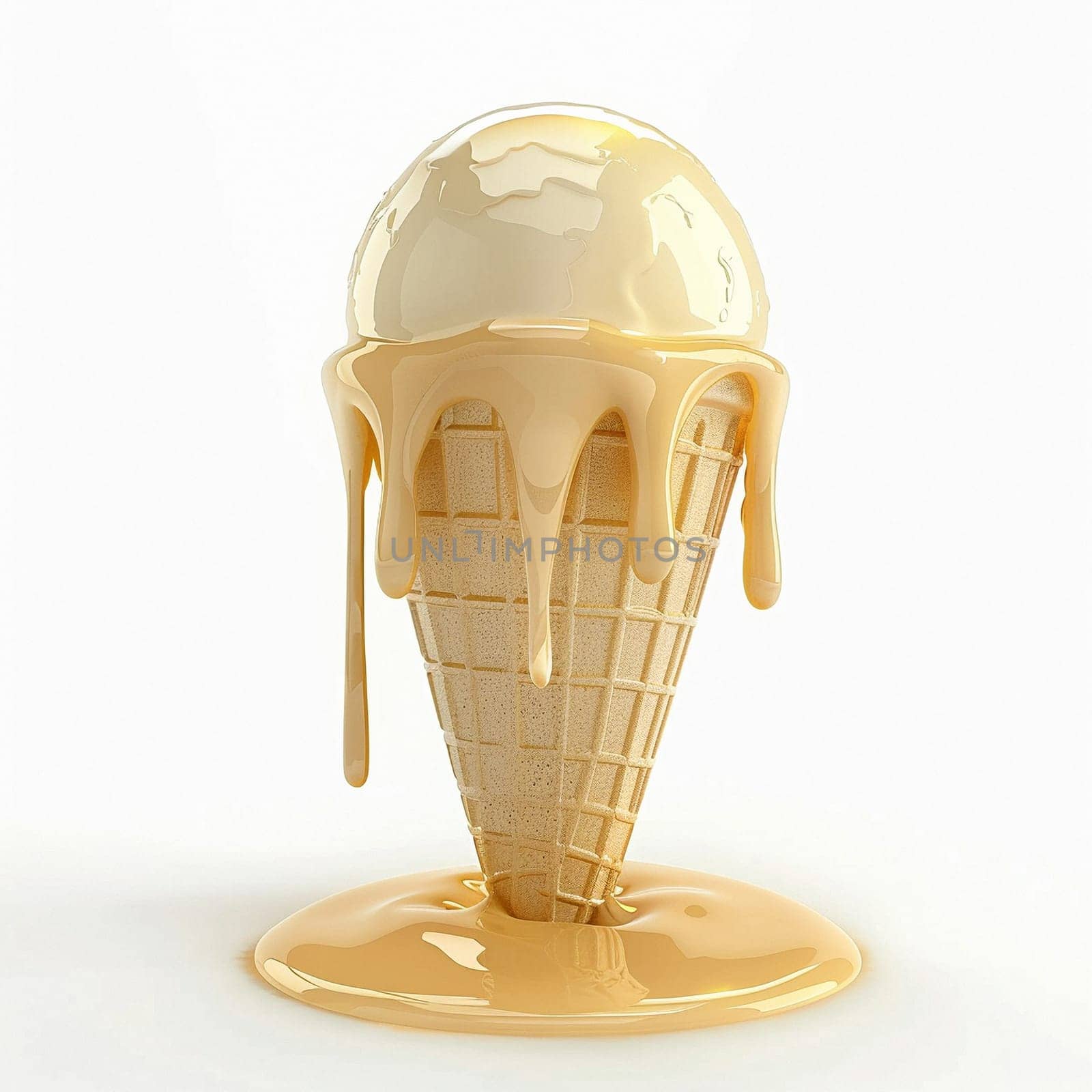 Melted 3d ice cream in a waffle cone. Syrup, crumbs, caramel by NeuroSky