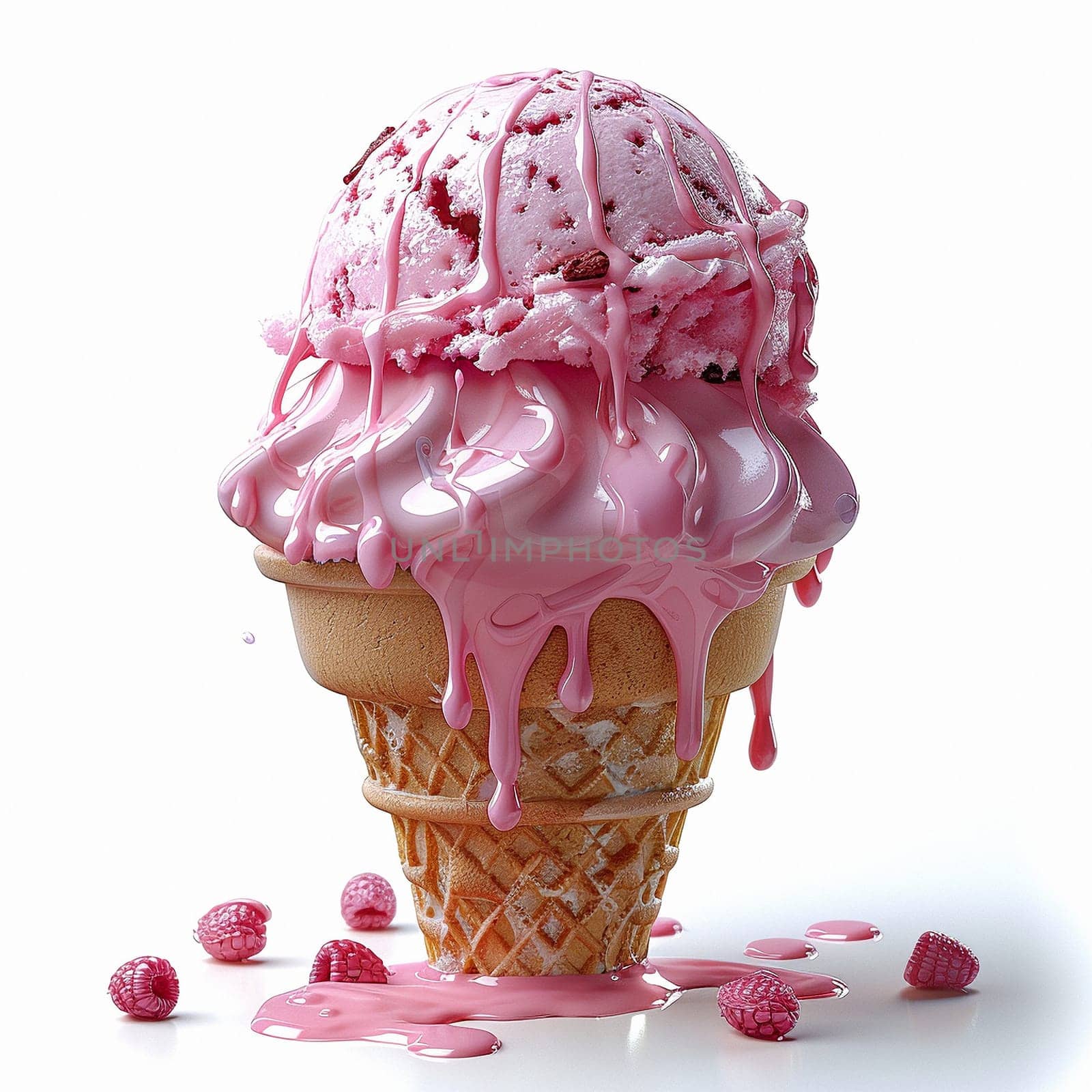 Melted 3d ice cream in a waffle cone. Syrup, crumbs, caramel by NeuroSky