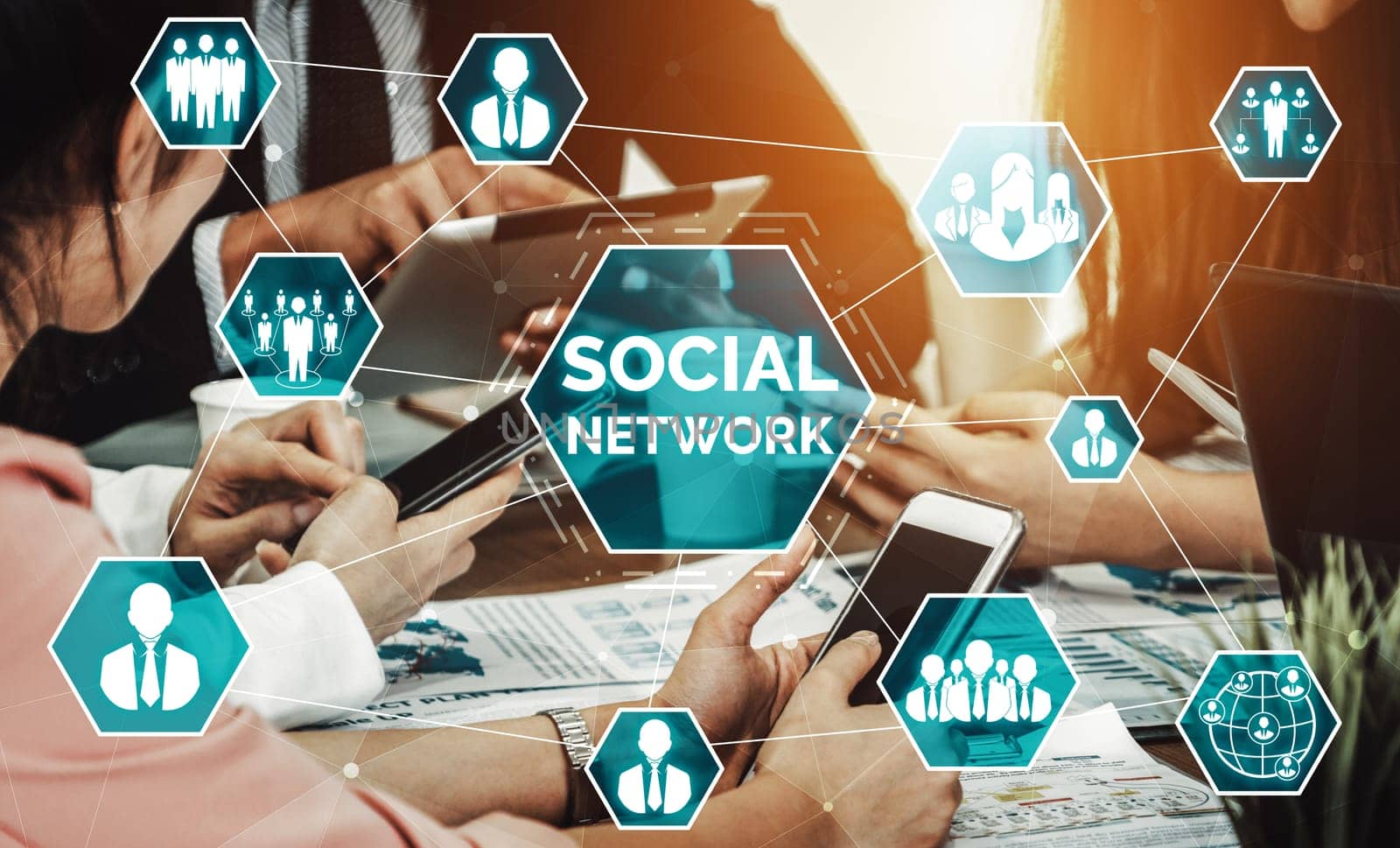 Social media and people network technology concept uds by biancoblue