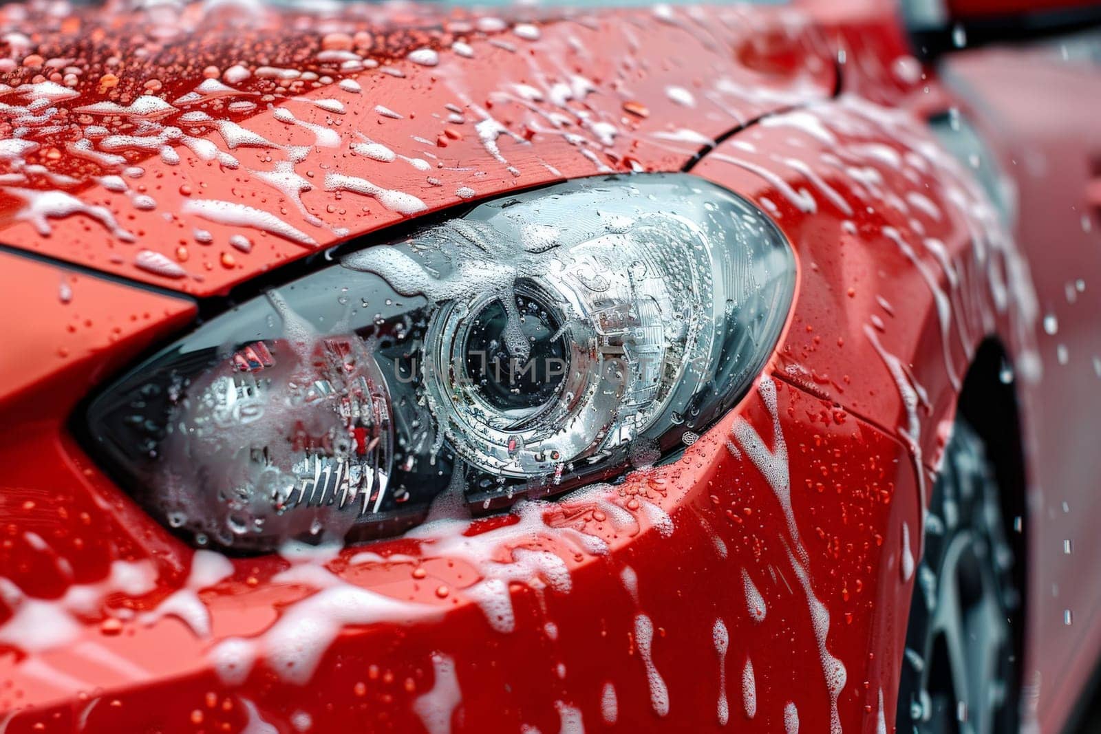 Outdoor car wash with foam soap, Washing Car Backdrop, washing with Copy Space by nijieimu