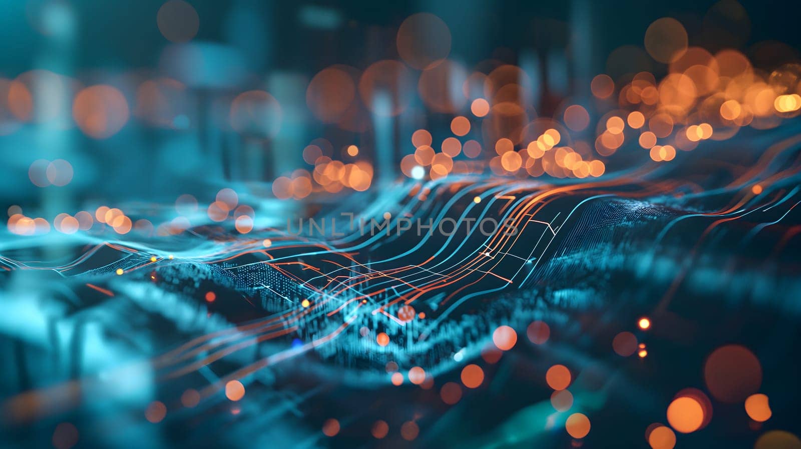 Dynamic Finance Flow, Double Exposure of Data and Technology background. Neural network generated image. Not based on any actual scene or pattern.