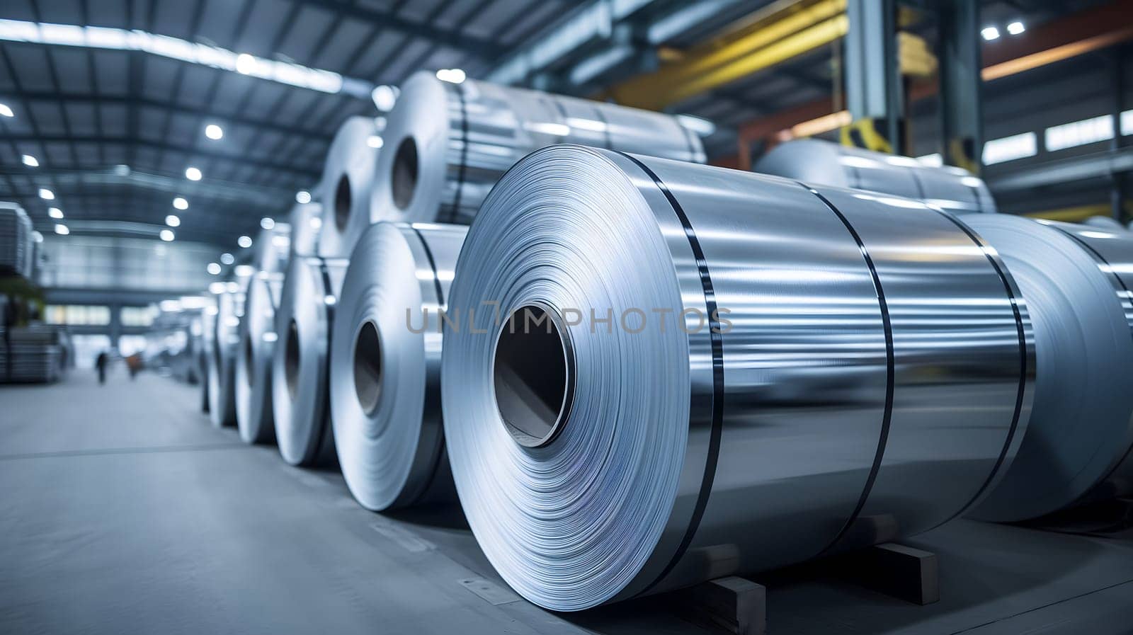 Packed rolls of steel sheet, Cold rolled steel coils in a warehouse by z1b