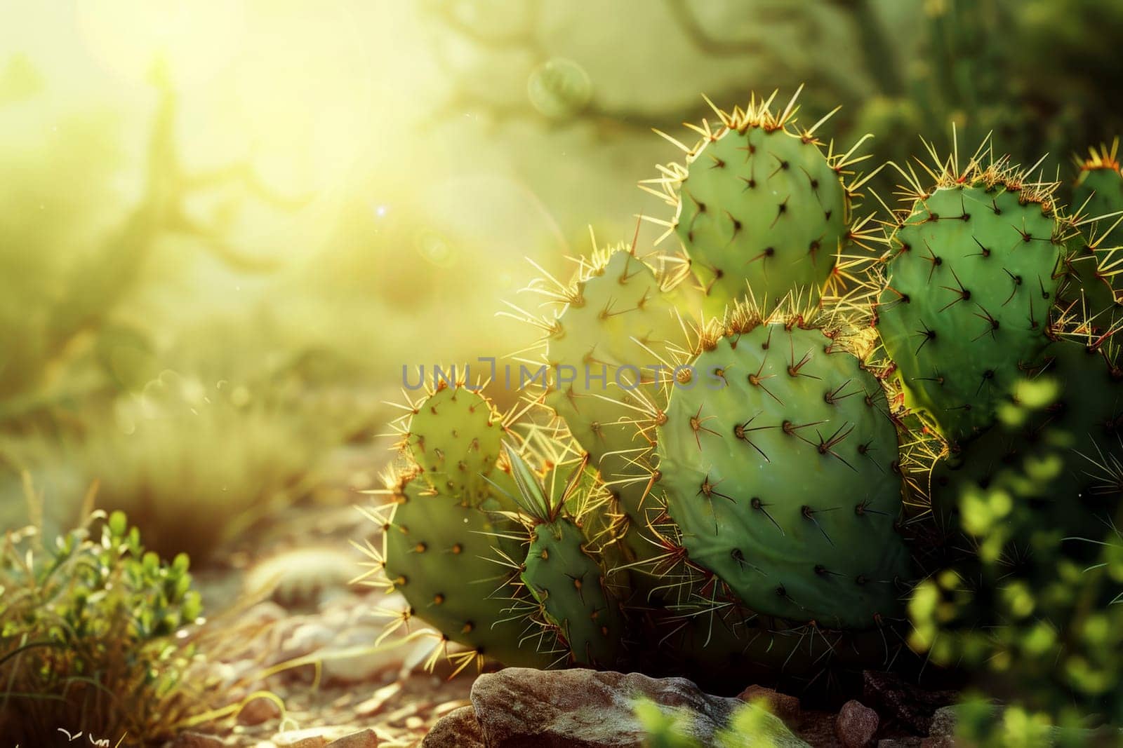 Cactus plants in desert, Generative AI.