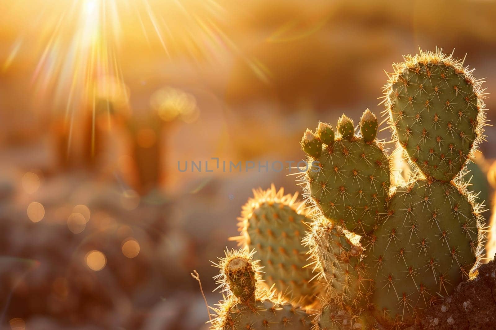 Cactus plants in desert, Generative AI.