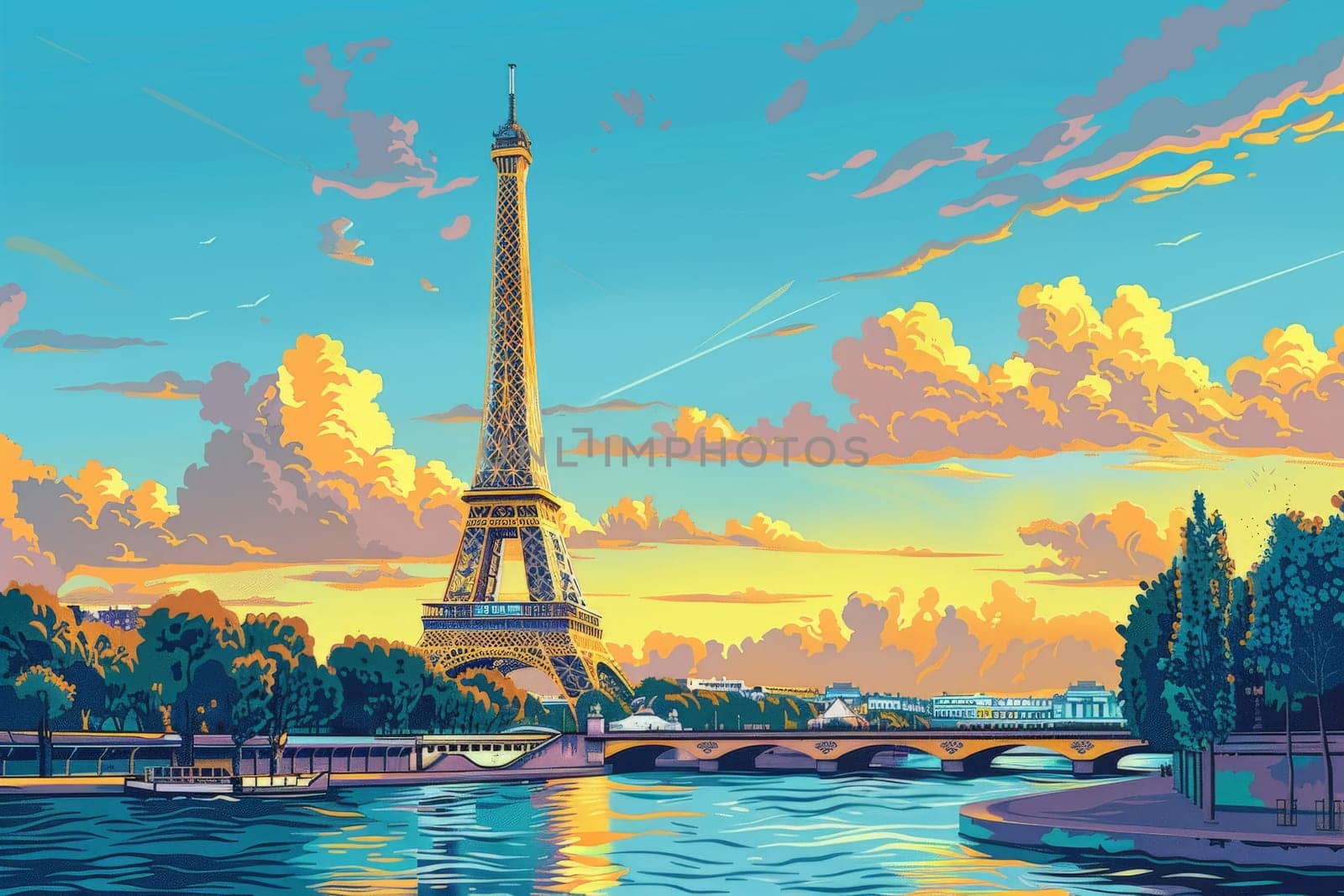 Abstract painting concept. Colorful art of the Eiffel Tower in Paris . Generative AI..