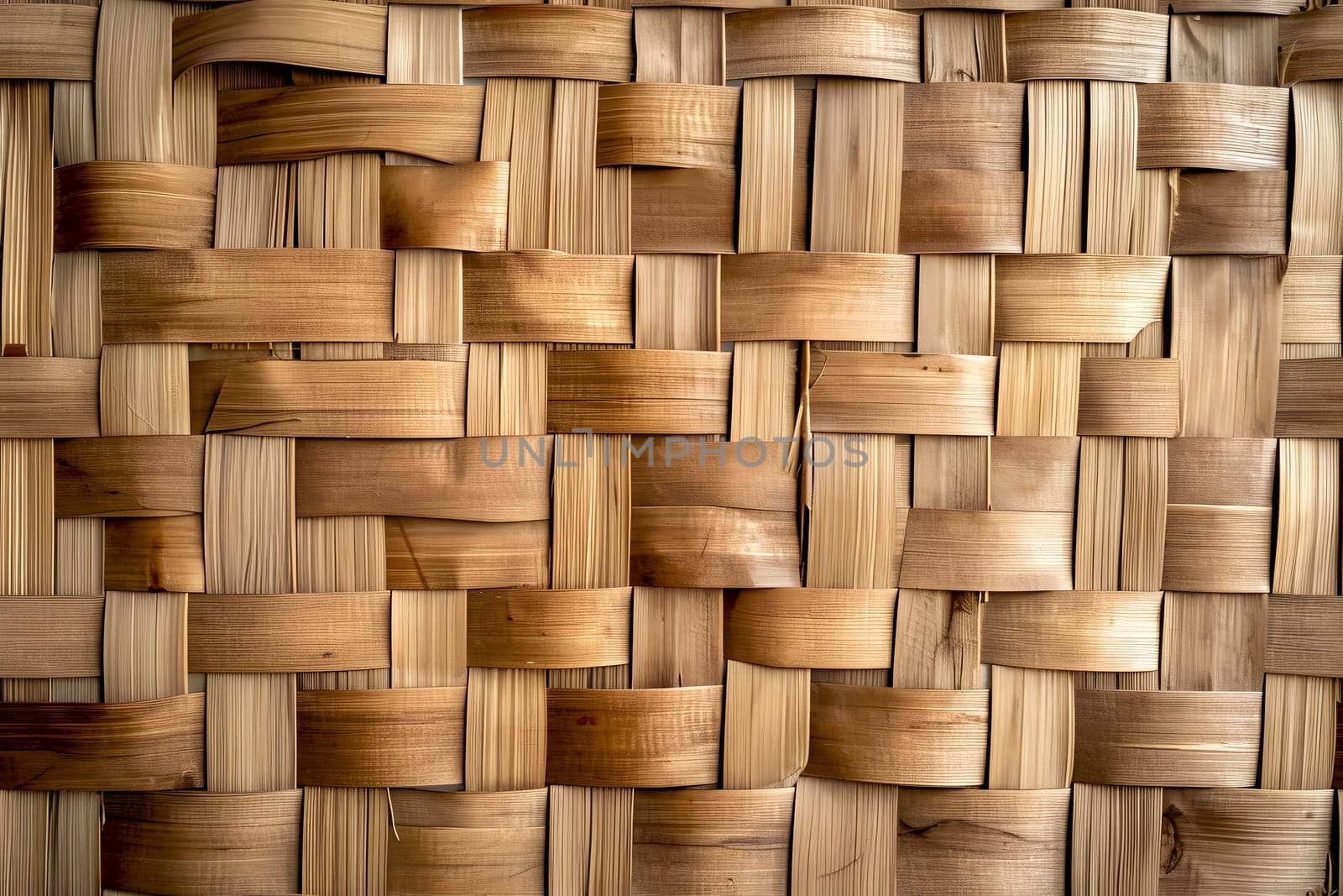 Flat full-frame seamless texture of wicker bamboo wall. Neural network generated image. Not based on any actual scene or pattern.