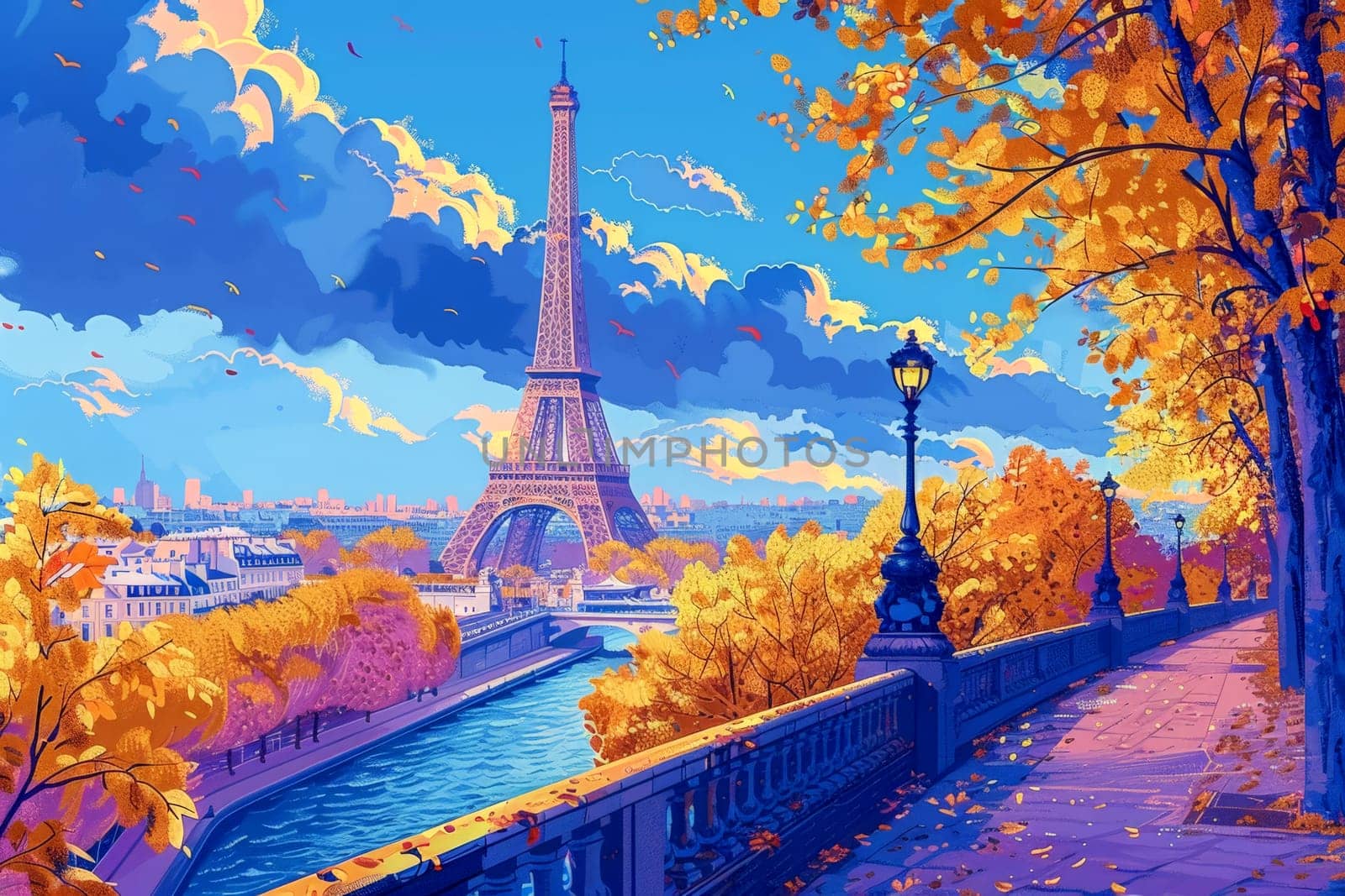 Abstract painting concept. Colorful art of the Eiffel Tower in Paris . Generative AI. by matamnad