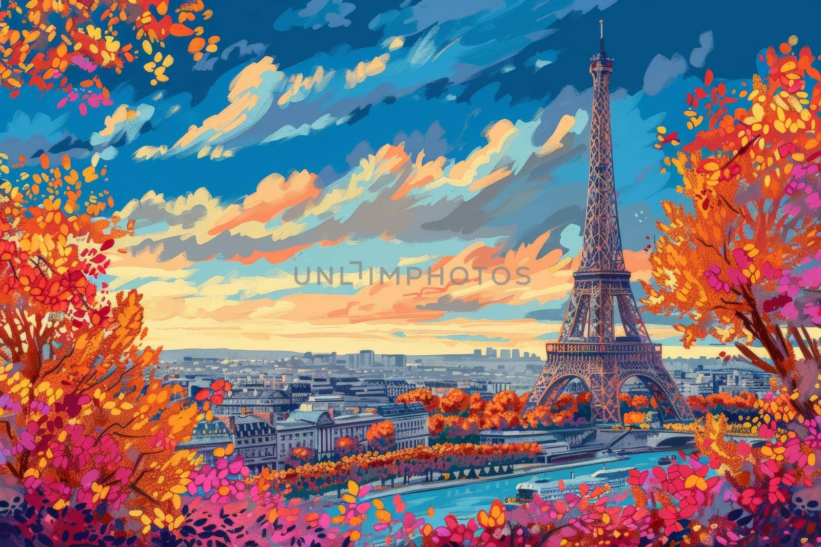 Abstract painting concept. Colorful art of the Eiffel Tower in Paris . Generative AI. by matamnad