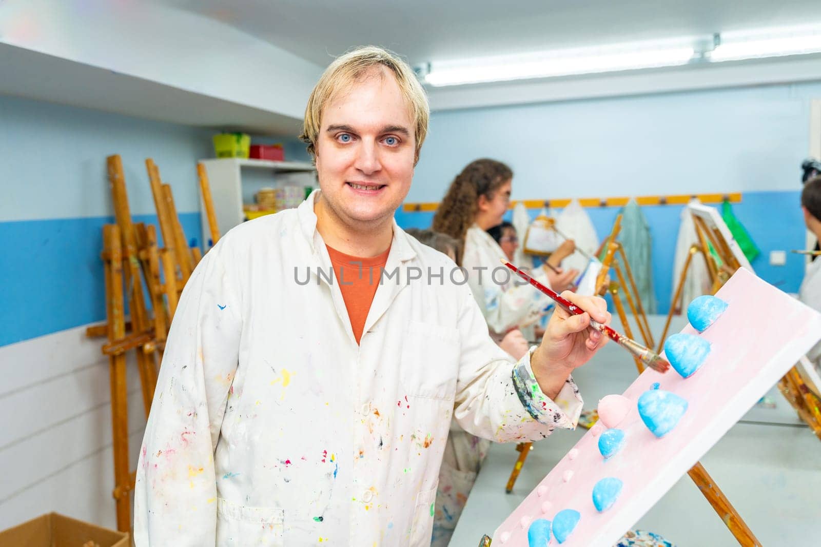 Portrait of a mental disabled man in the painting class by Huizi