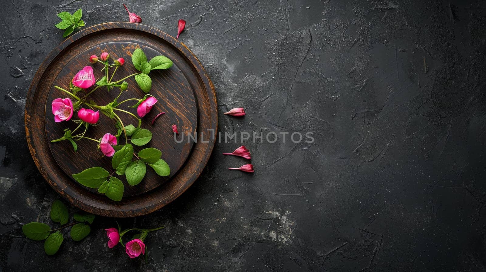 A plate with flowers on it sitting next to a wall