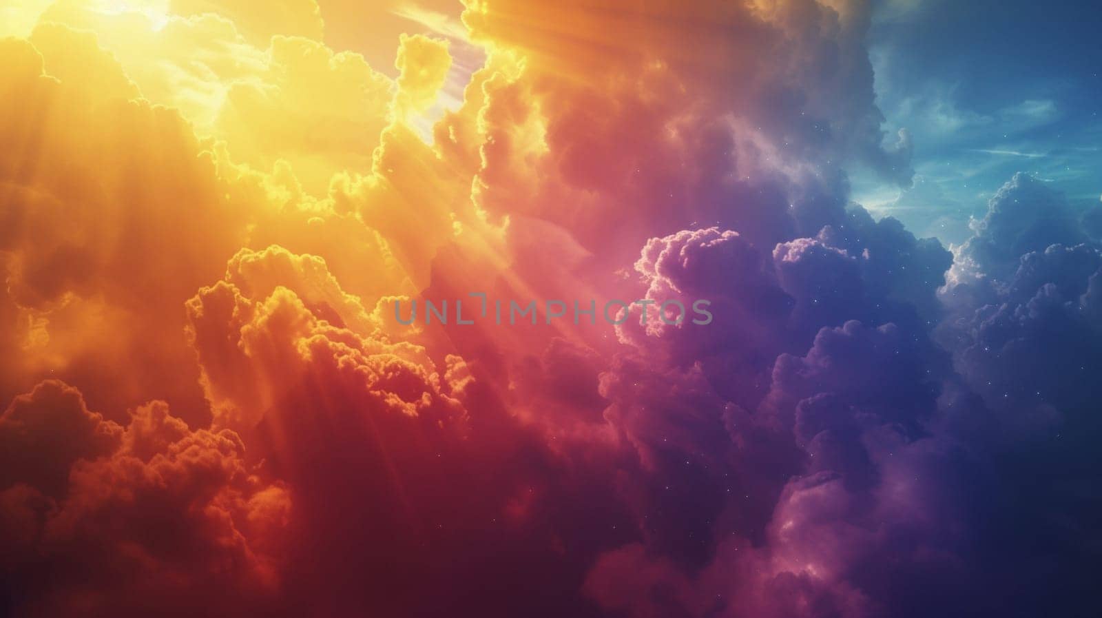 A colorful cloud formation in the sky with sun shining through, AI by starush