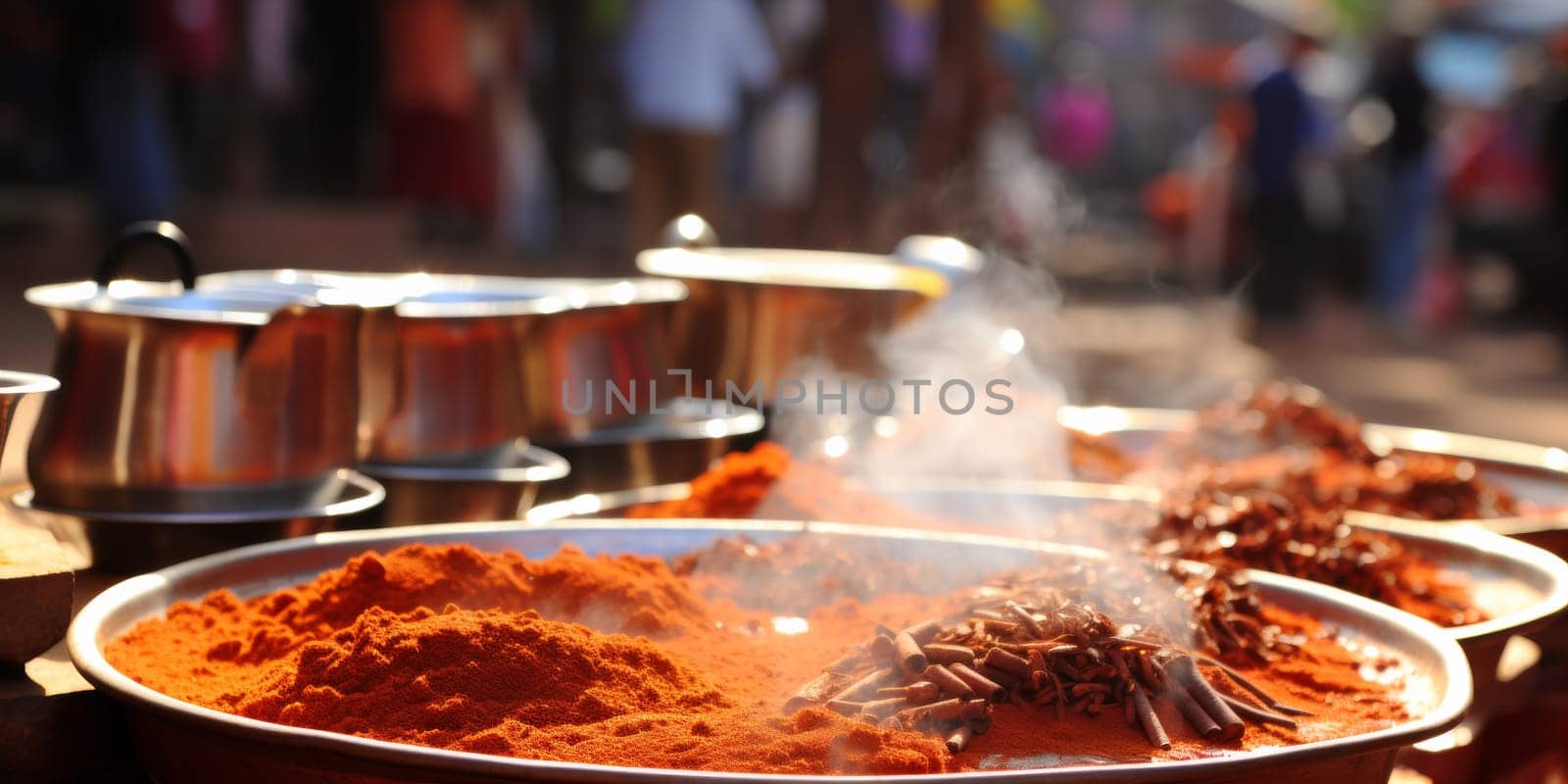 A group of bowls filled with spices and a pot on top, AI by starush