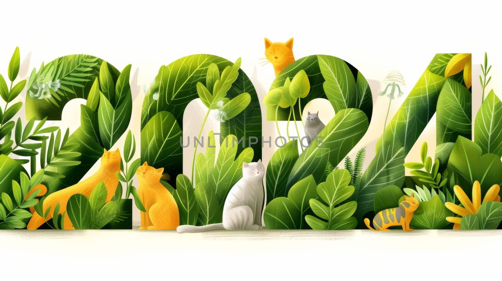 A picture of a number 2020 with cats and plants in the background, AI by starush