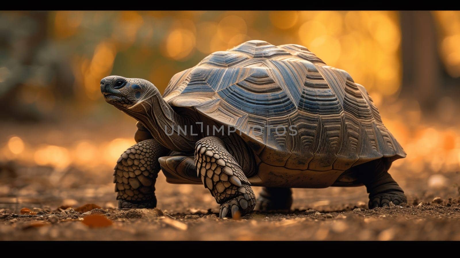 A turtle walking on the ground in a forest setting, AI by starush