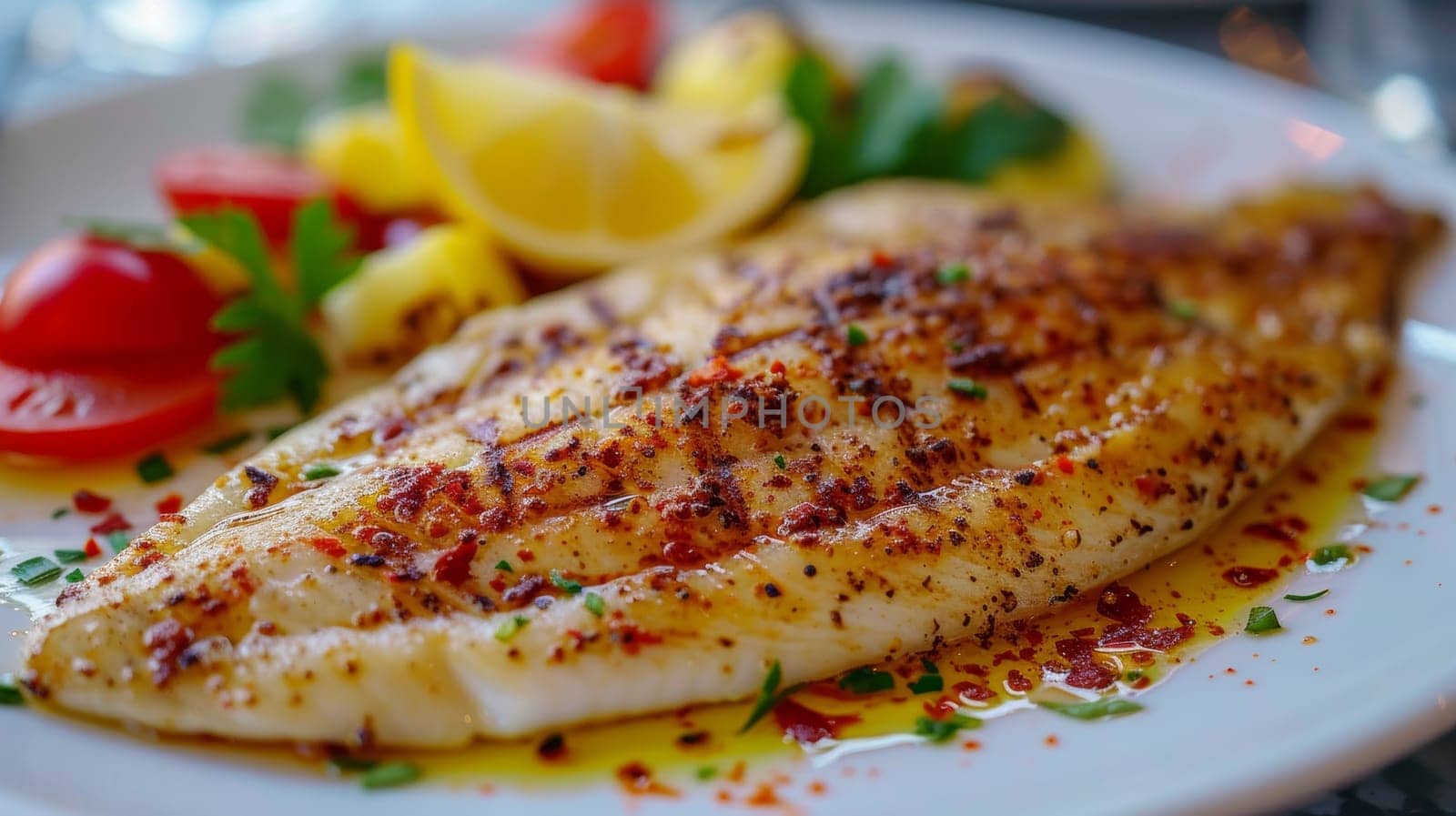 A close up of a fish fillet on top of some vegetables