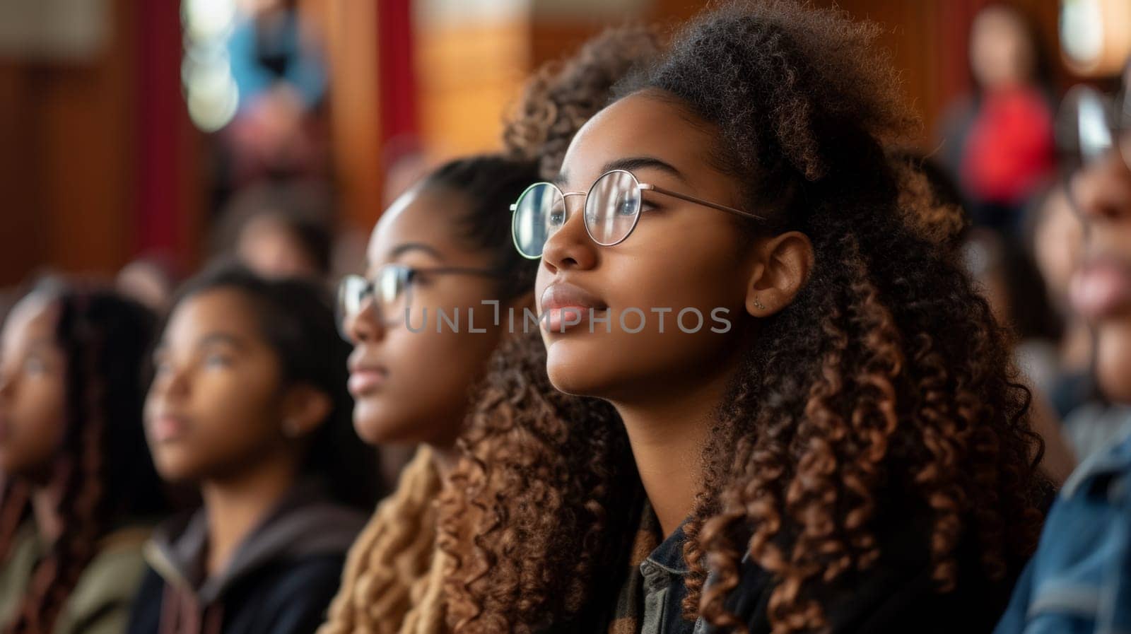 A group of people with glasses sitting in a row, AI by starush