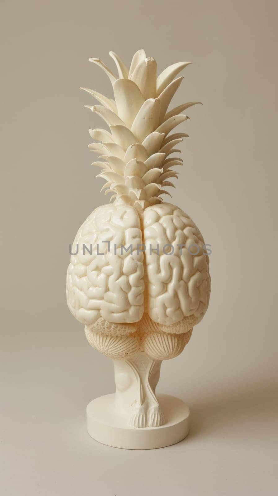 A pineapple shaped like a brain on top of a stand, AI by starush