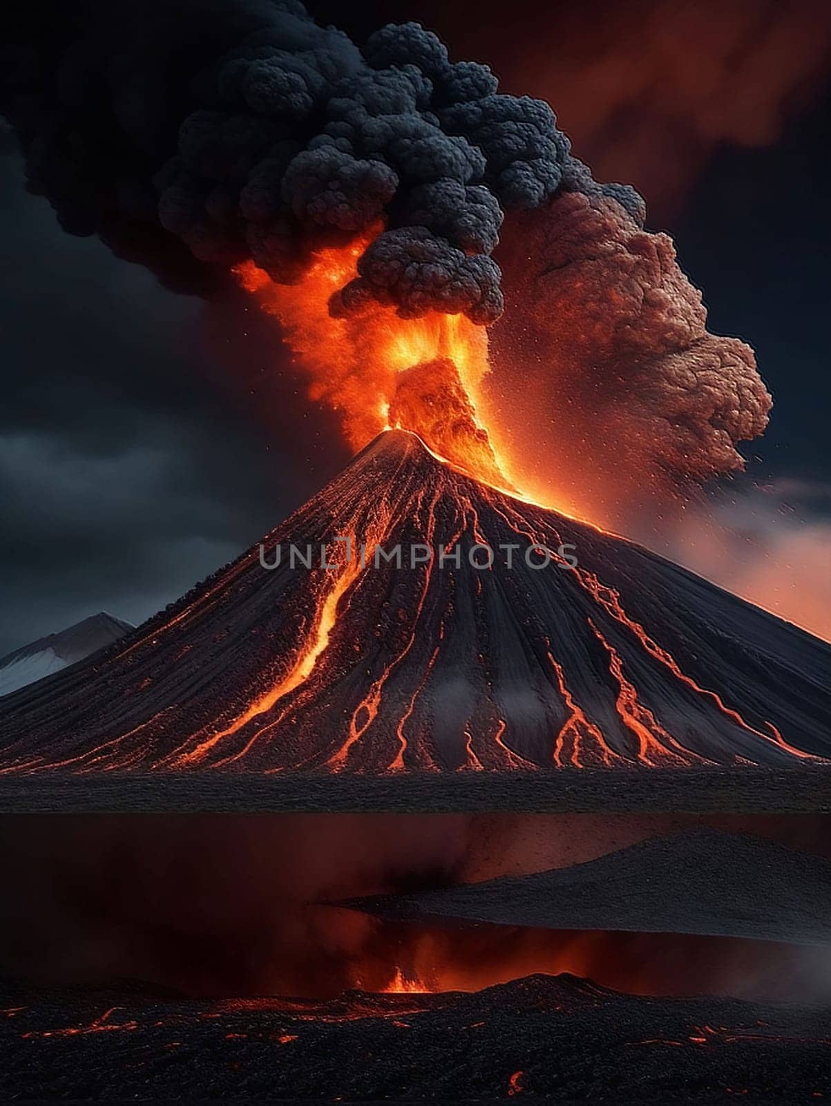 volcano eruption with massive high bursts of lava and hot clouds soaring high into the sky, pyroclastic flow in asia krakatoa AI Generative, krakatoa