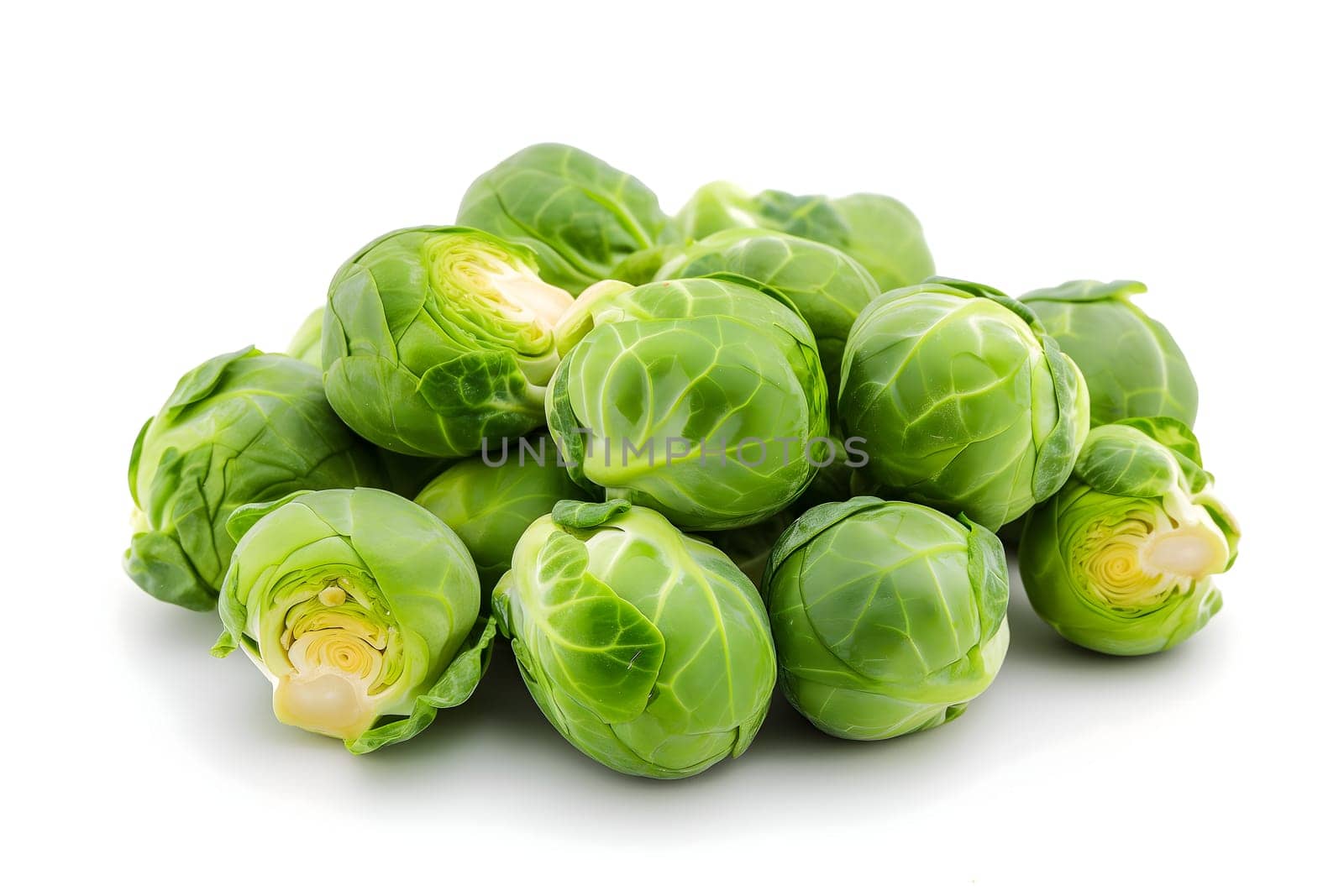 Small heap of brussels sprouts on white background by z1b