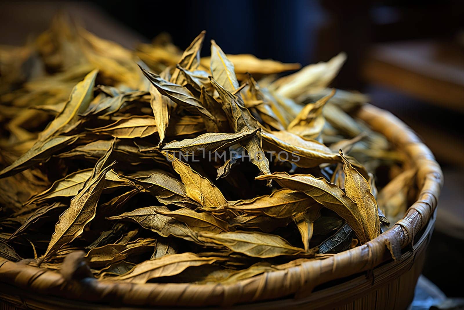 Tea leaves close-up background with tea leaves by Dustick