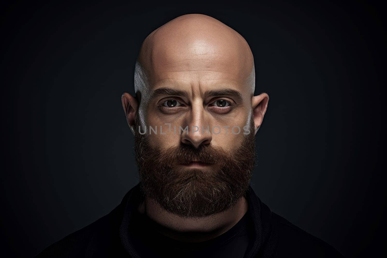 Striking Man beard bald head. Adult portrait. Generate Ai