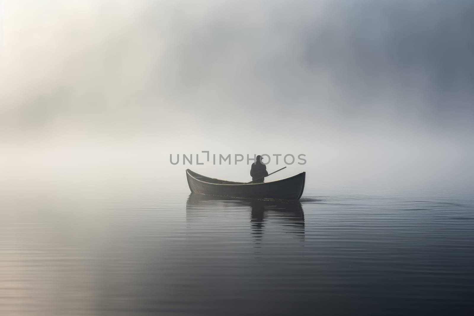 Damp Man boat foggy. Generate Ai by ylivdesign