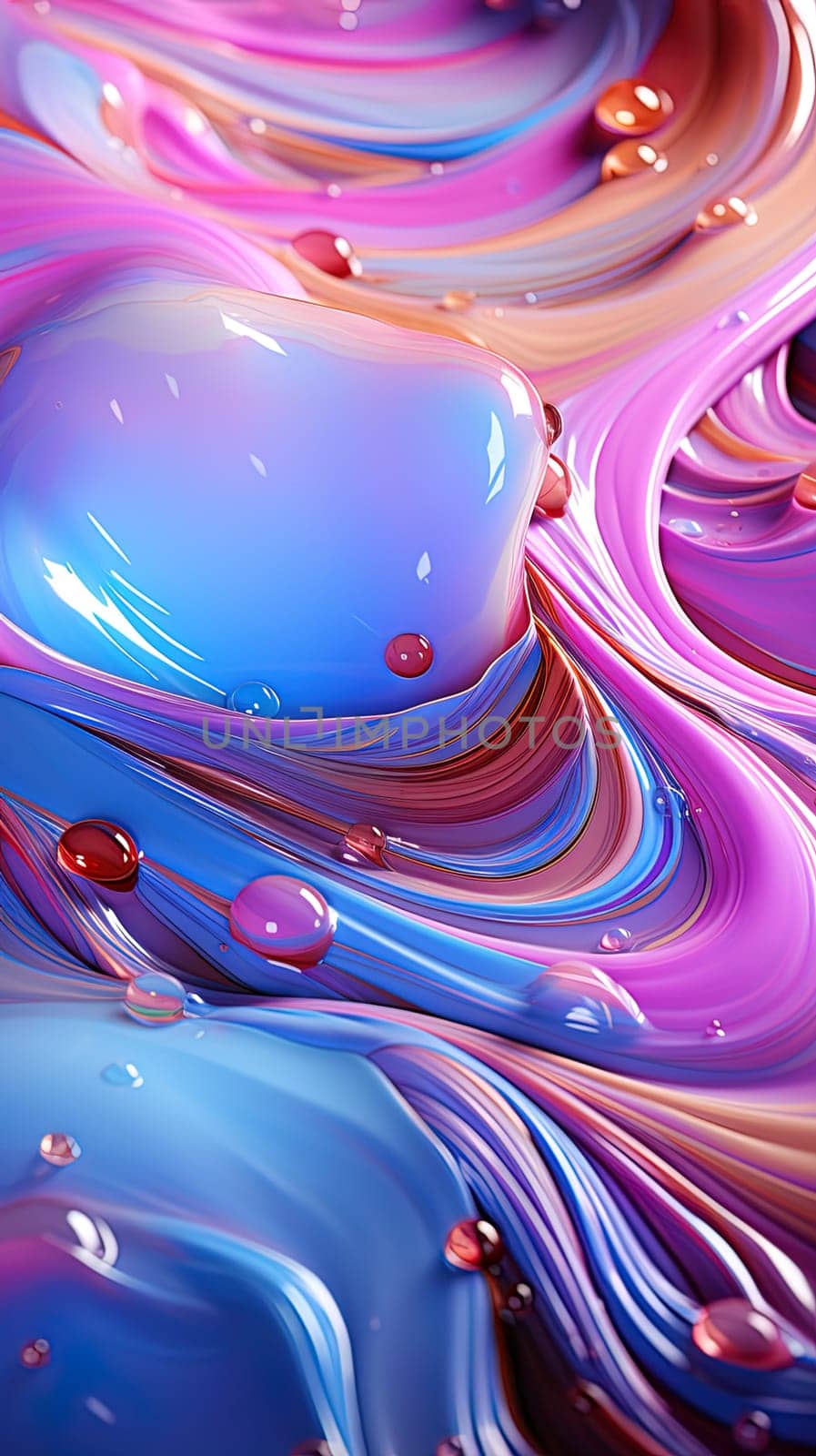 Liquid abstract pink and blue background with drops illustration