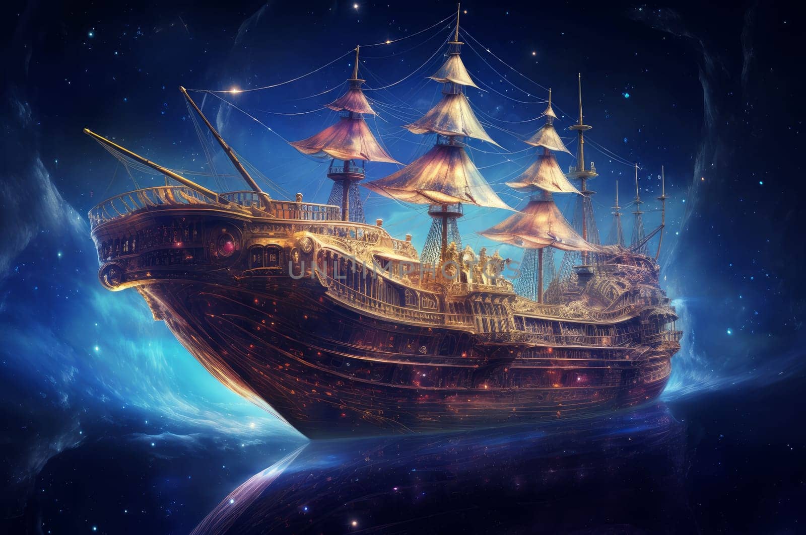 Man galaxy boat ship. Sky galaxy by ylivdesign