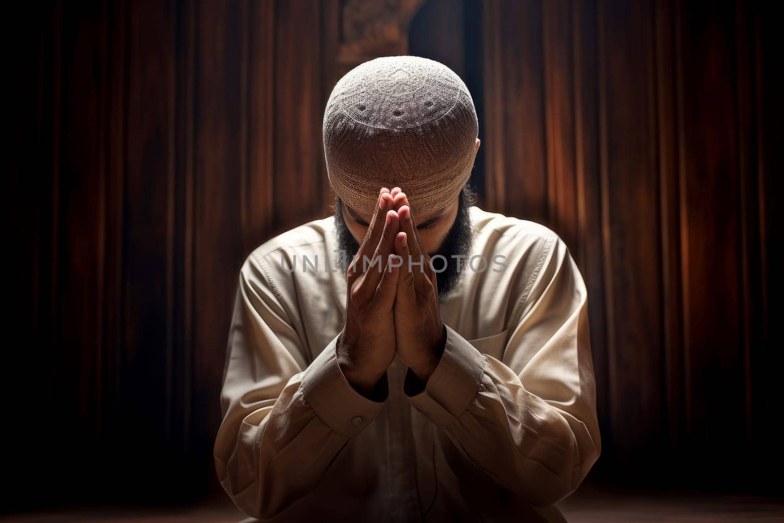 Man muslim praying. Peace person. Generate Ai