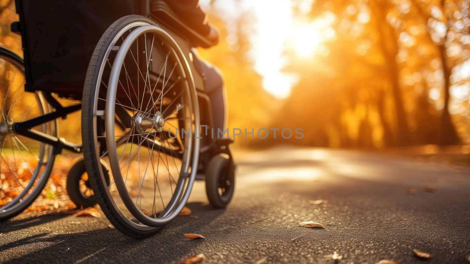 A person in a wheelchair is sitting on the road, AI by starush