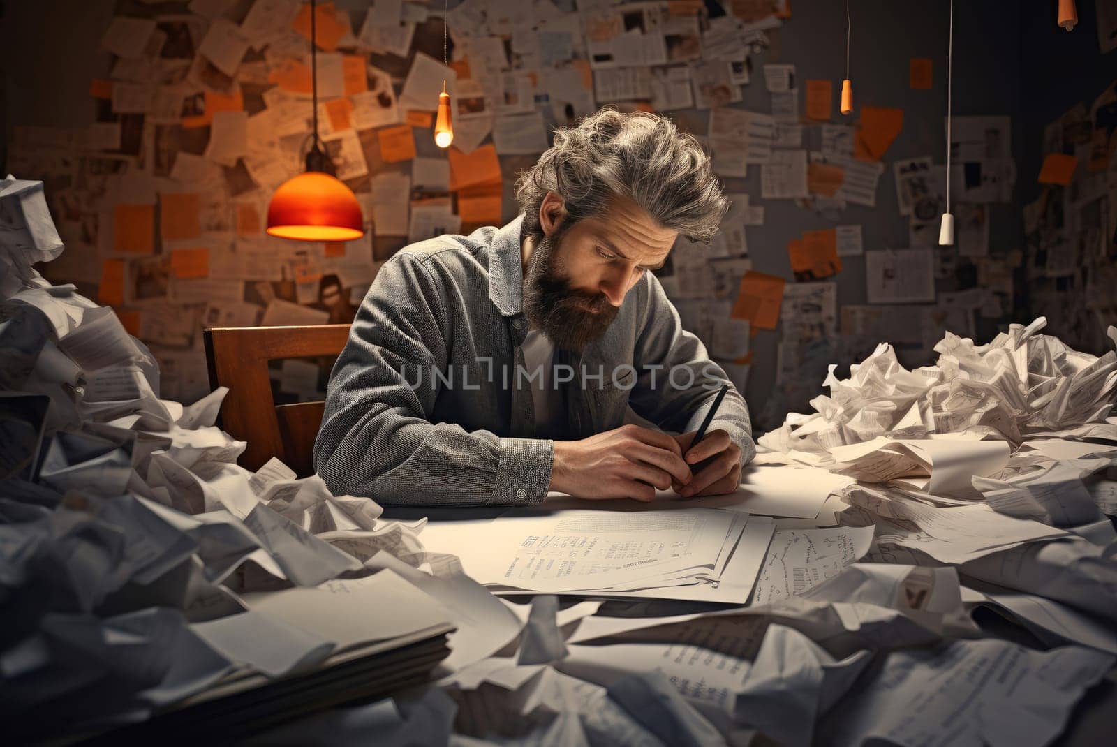 Focused Man planning paper art. Generate Ai by ylivdesign