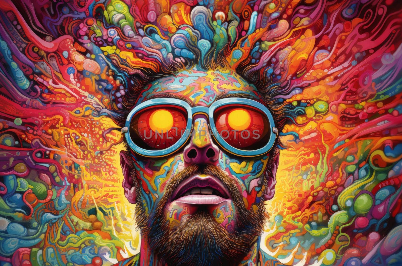 Kaleidoscopic Man colorful psychedelic colorful. Artwork poster. Generate Ai