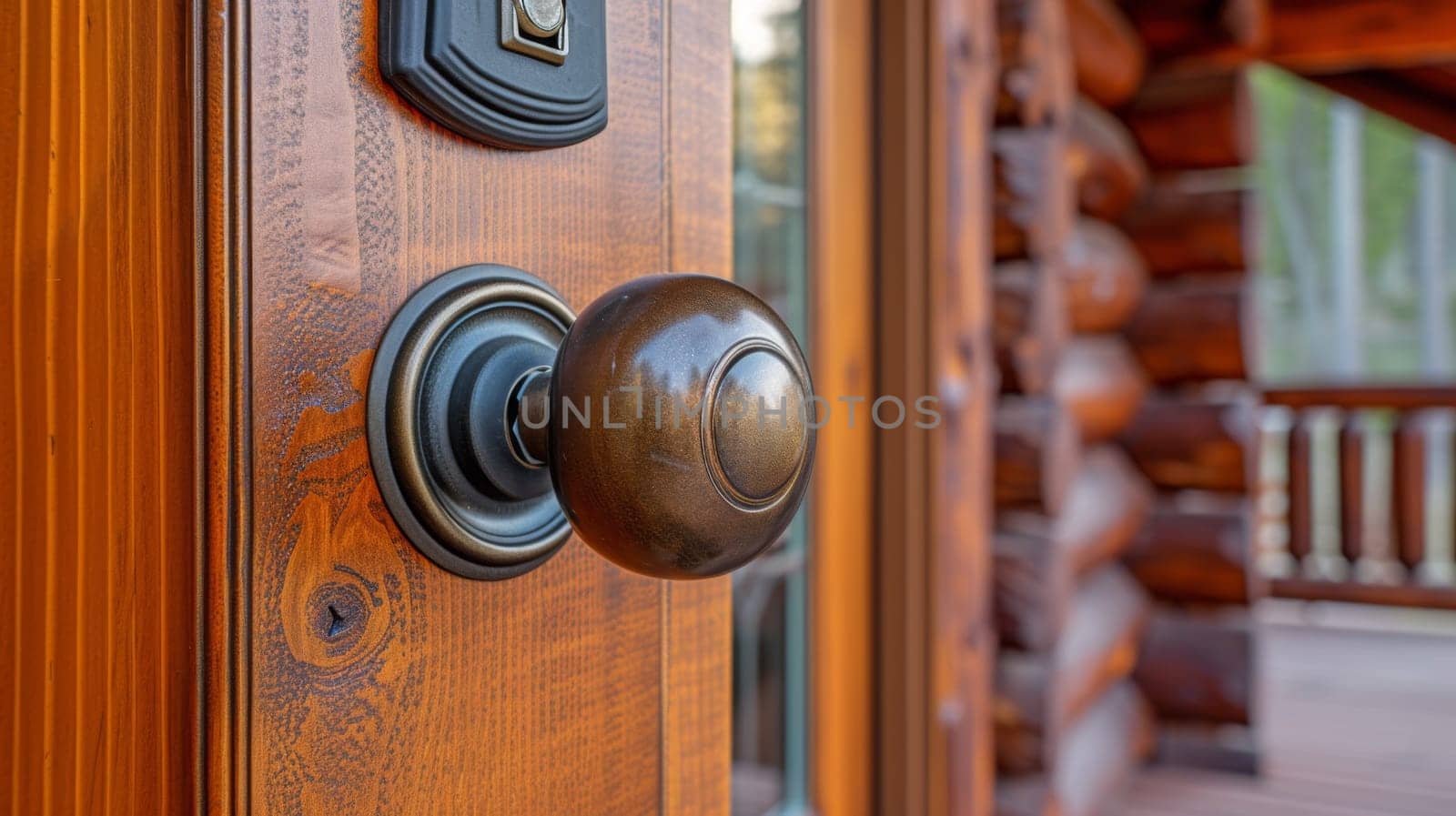 A close up of a wooden door with an ornate handle, AI by starush