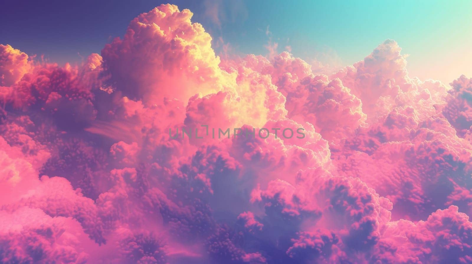 A close up of a cloud filled sky with pink and blue colors, AI by starush